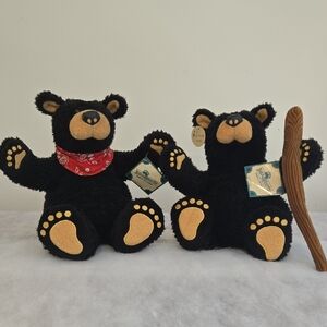 Black Bear Plush Set with Red Bandana